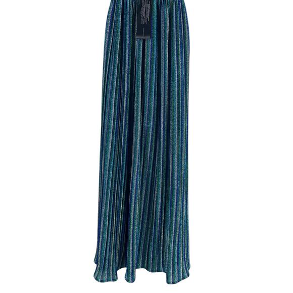 BCBGMaxAzria Metallic Striped Pleated Evening Gown Green Blue Size XXS - Picture 11 of 14